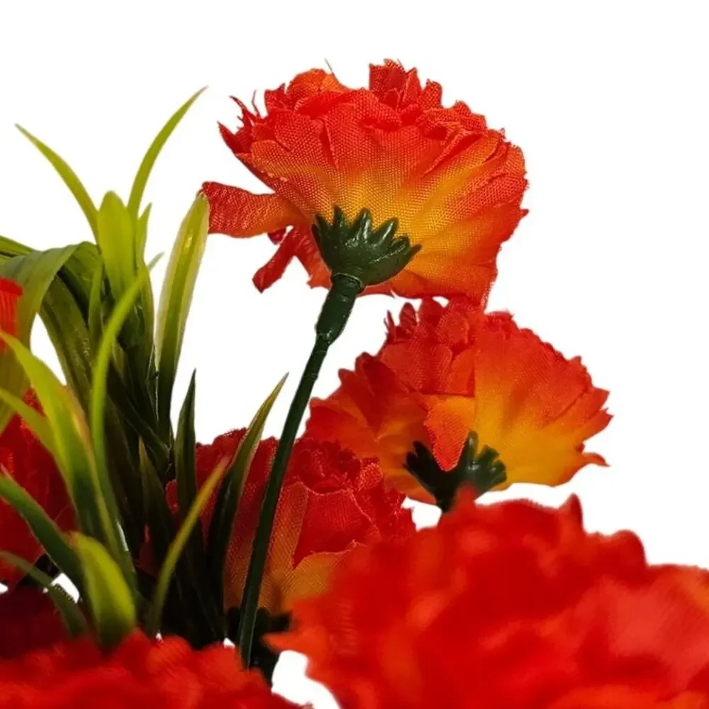 Orange Artificial Carnation Flower Bushes Faux Floral Greenery 11
